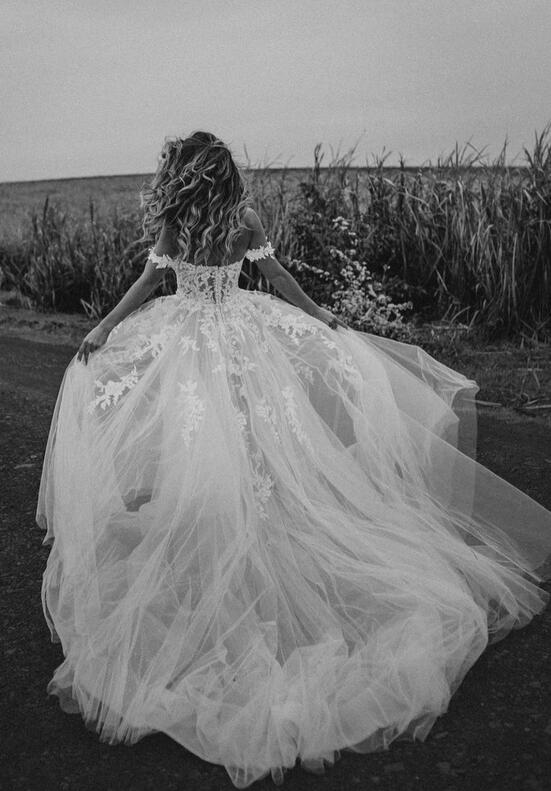 Off the Shoulder Tulle/Lace Beach Wedding Dresses DTB104