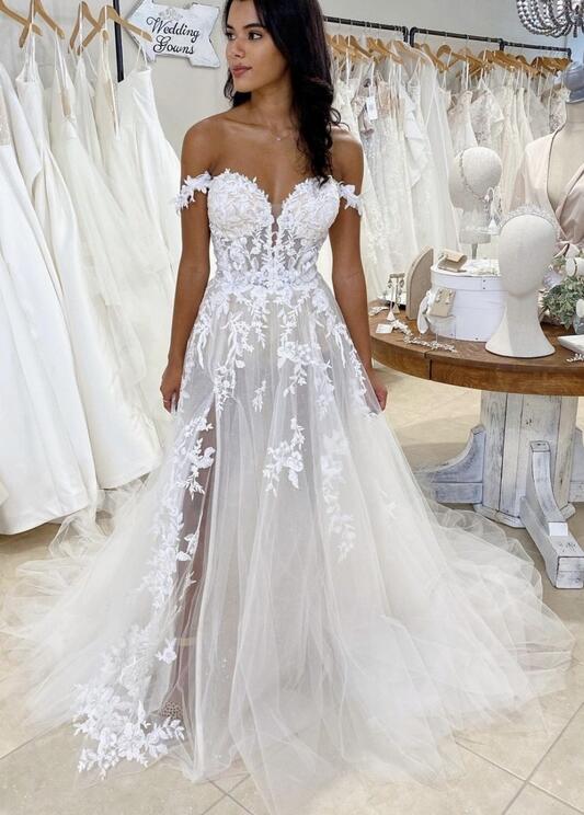 Off the Shoulder Tulle/Lace Beach Wedding Dresses DTB104