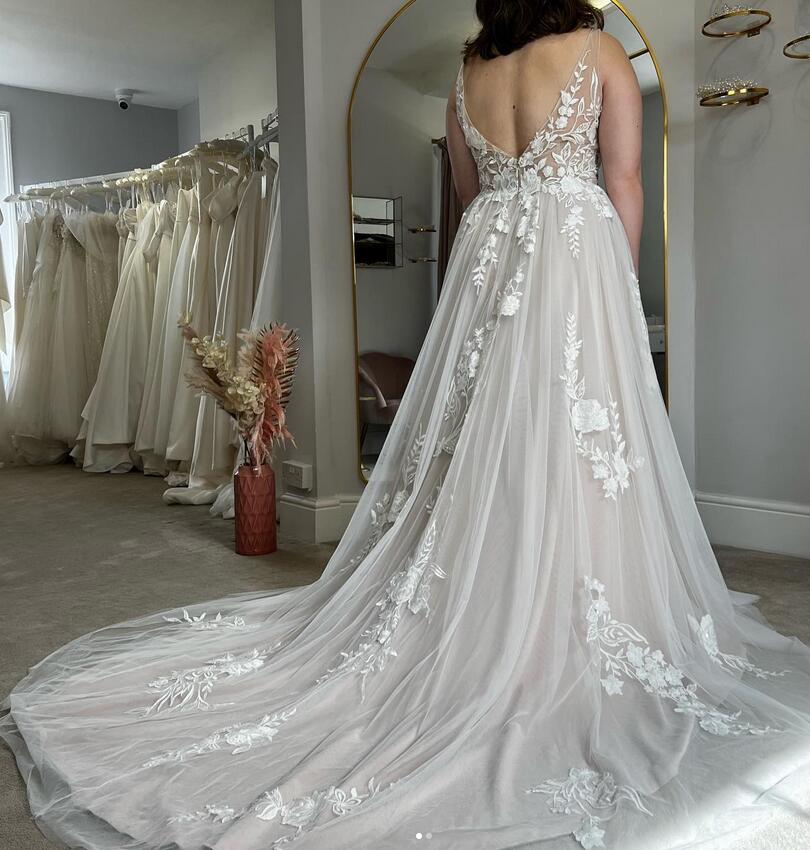 Open Back V-neck A Line Wedding Dresses,Custom Made Bridal Dress DTB111