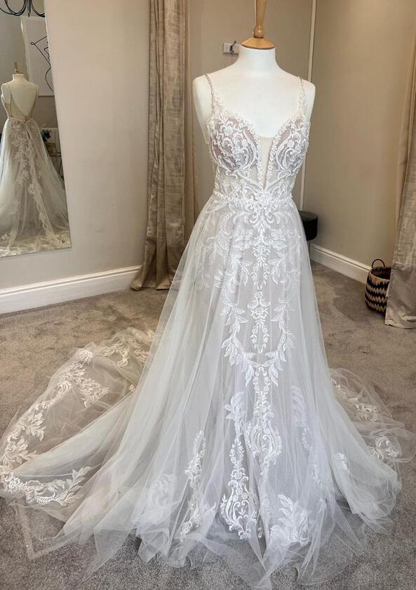 Open Back A Line Tulle/Lace Wedding Dresses,Custom Made Bridal Dress DTB114