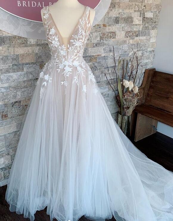 V-neck A-line Wedding Dress, Bridal Gown ,Dresses For Brides DTB130