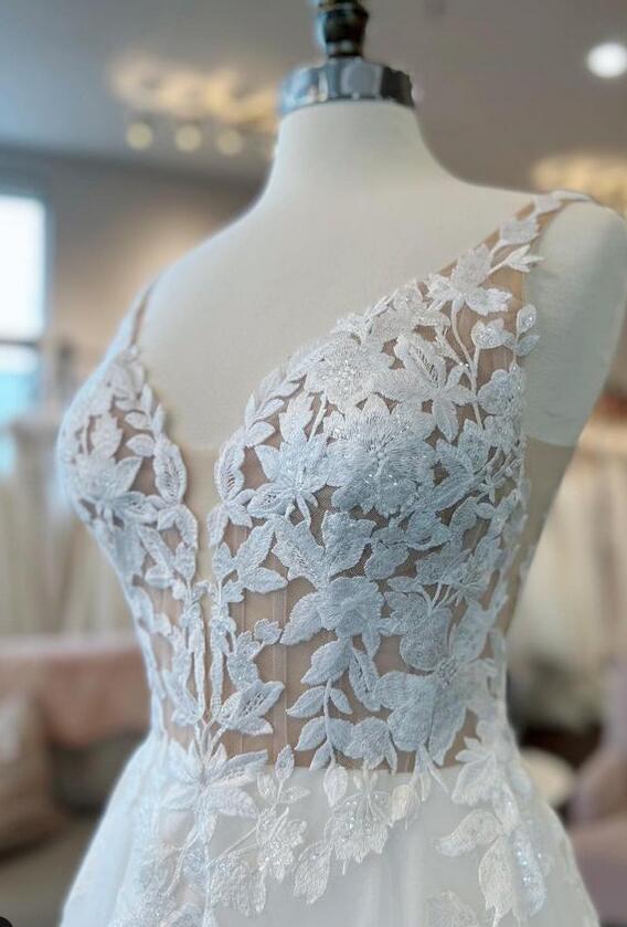 V-neck A-line Wedding Dress, Bridal Gown ,Dresses For Brides DTB134