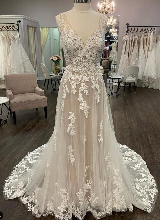 V-neck A-line Wedding Dress, Bridal Gown ,Dresses For Brides DTB135