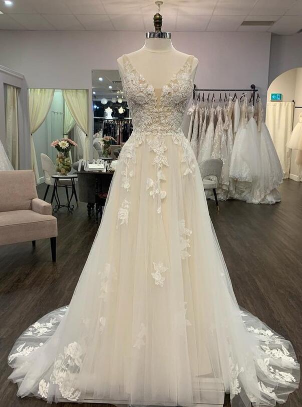 Open Back V-neck A-line Wedding Dress, Bridal Gown ,Dresses For Brides DTB136