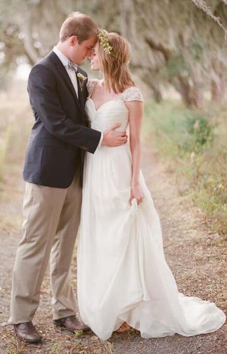 Cap Sleeve A-line Unique Casual Beach Wedding Dress DTB146