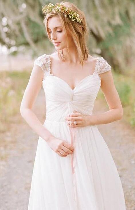 Cap Sleeve A-line Unique Casual Beach Wedding Dress DTB146