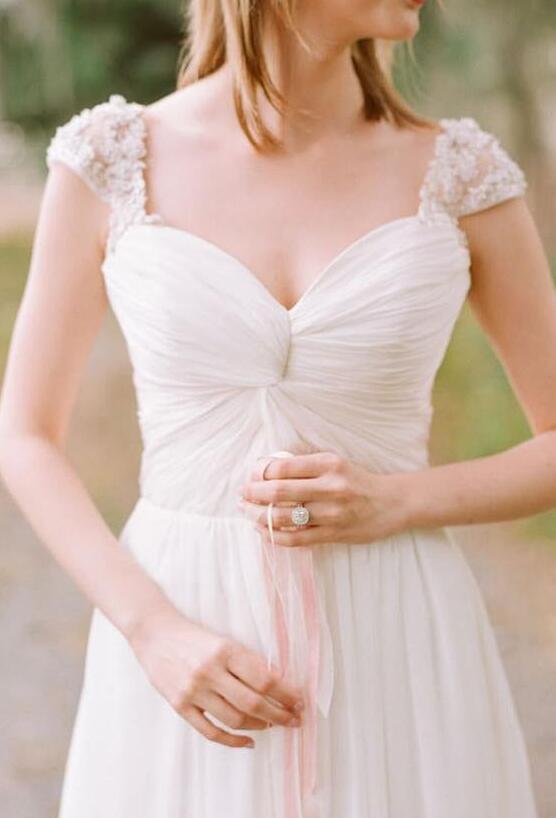 Cap Sleeve A-line Unique Casual Beach Wedding Dress DTB146
