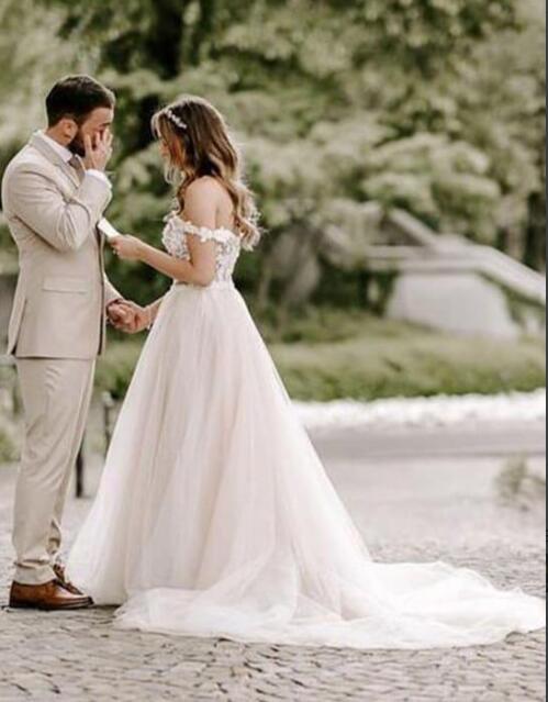 Off the Shoulder A-line Beach Wedding Dress DTB148