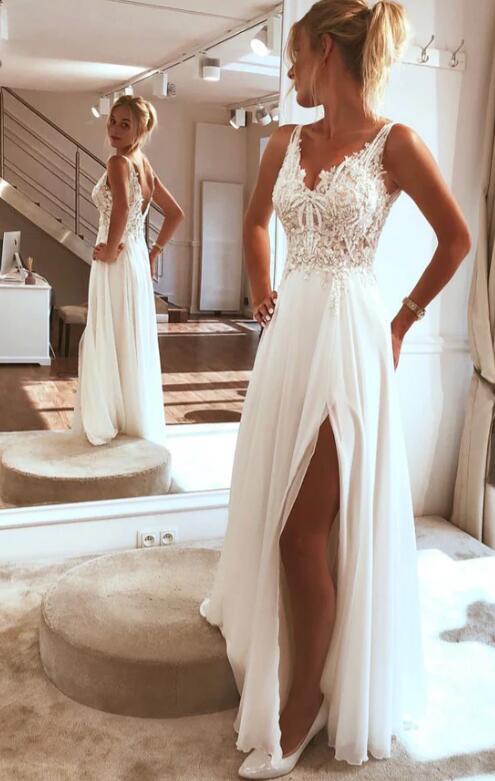 Charming Spaghetti Straps A-line Beach Wedding Dress DTB149