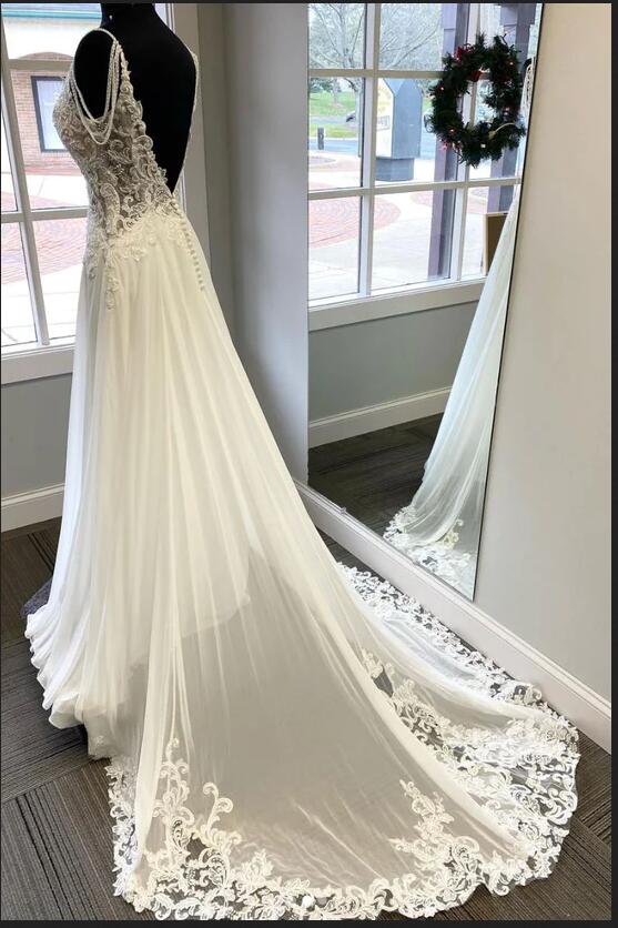 V-Back A-line Chiffon/Lace Beach Wedding Dress DTB159