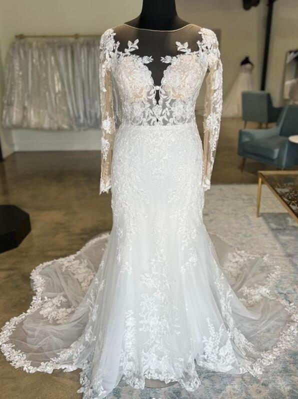 Mermaid Tulle/Lace Wedding Dress with Long Sleeves DTB156