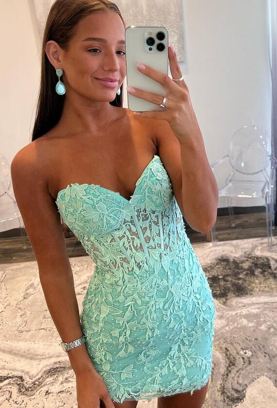 2023 Sexy Lace Homecoming Dress,Leaf Lace Fitted Cocktail Dress, DTH115