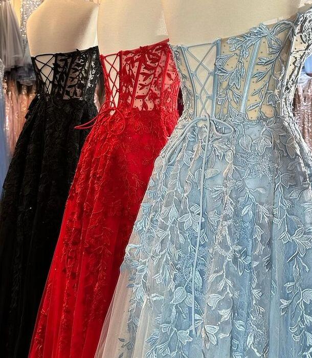 Strapless Leaf Lace Mermaid Prom Dresses Long with Sheer Corset Bodice