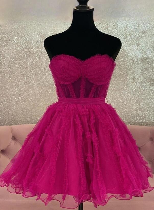 Strapless Tulle Ruffles A-line Homecoming Dress DTH120
