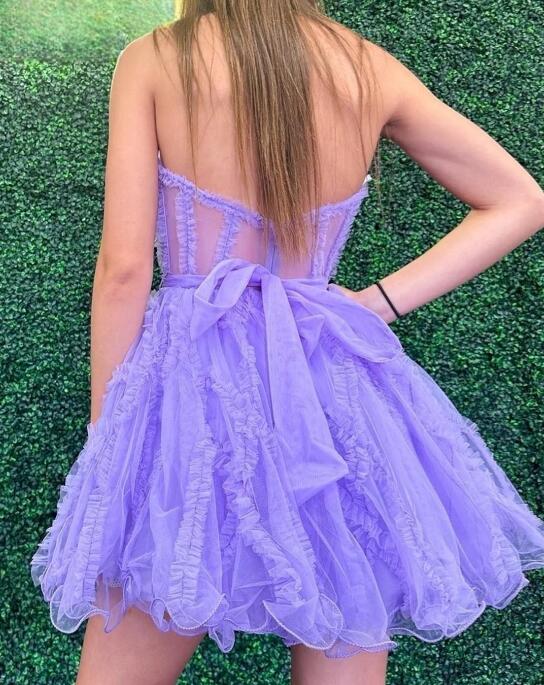 Strapless Tulle Ruffles A-line Homecoming Dress DTH120