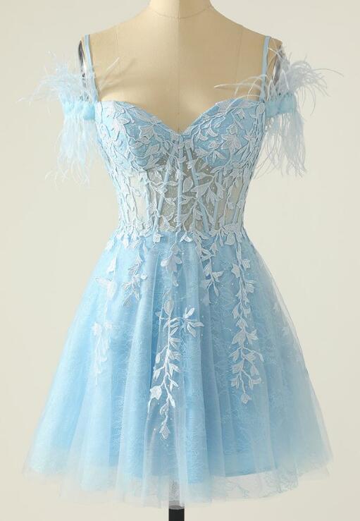 Leaf Lace A-line Homecoming Dress with Sheer Corset Bodice