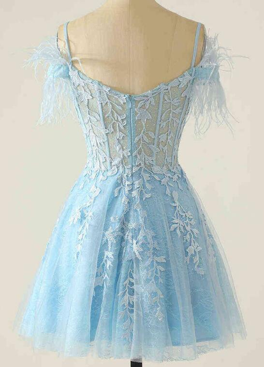 Leaf Lace A-line Homecoming Dress with Sheer Corset Bodice