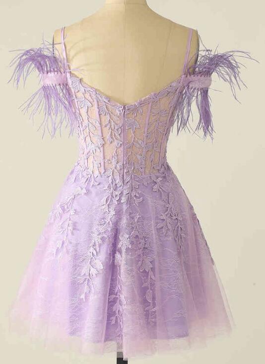 Leaf Lace A-line Homecoming Dress with Sheer Corset Bodice