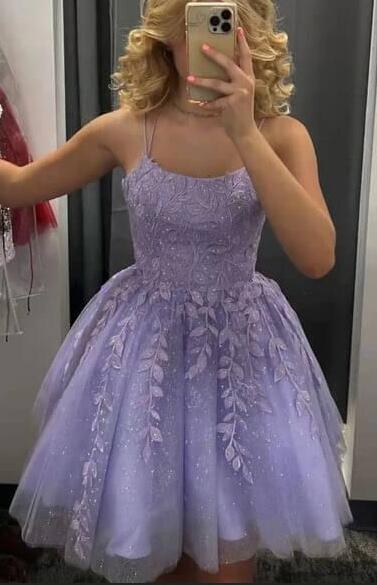 Lilac Leaf Lace Homecoming Dress
