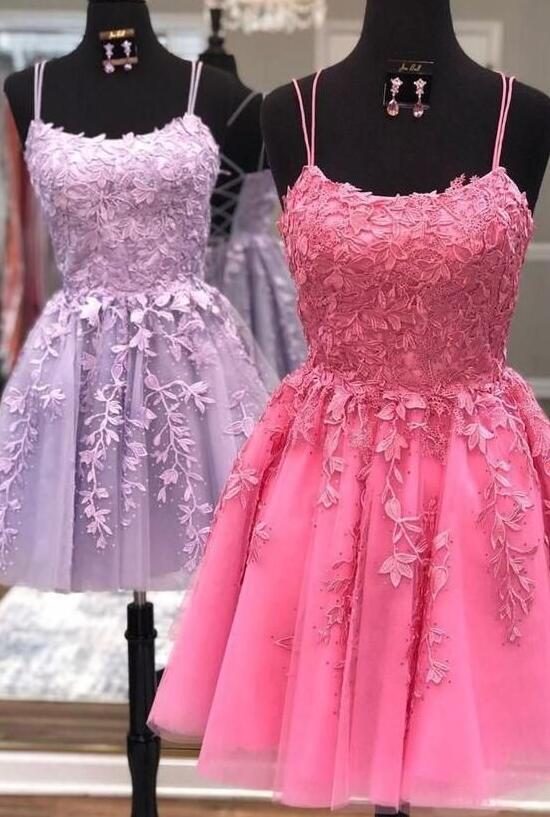 Lilac Leaf Lace Homecoming Dress
