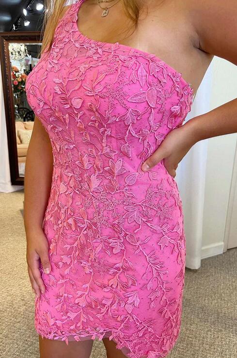 One Shoulder Leaf Lace Homecoming Dress