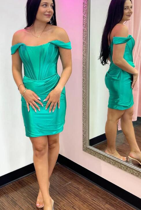 Off the Shoulder Ruched Tight Homecoming Dress