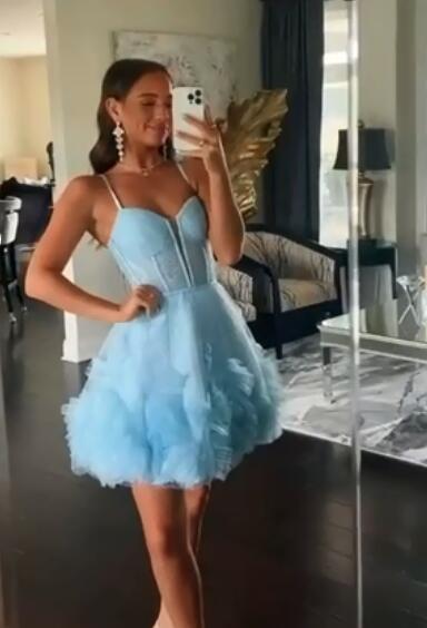Sexy Straps Homecoming Dress with Ruffle Skirt
