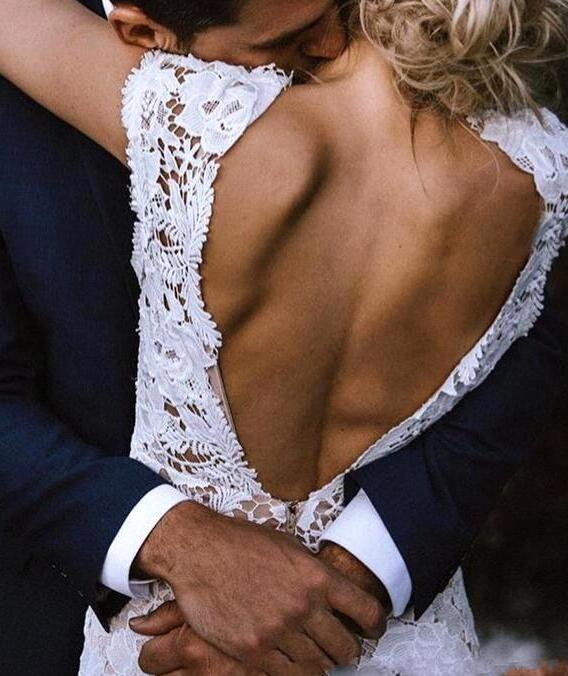 Cap Sleeves Open Back Mermaid Lace Wedding Dress DTB162