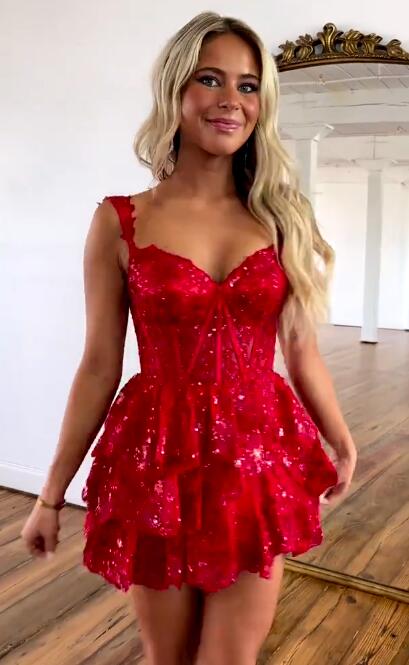 2023 A-Line Homecoming dress with Sheer Corset Bodice and Ruffle Skirt