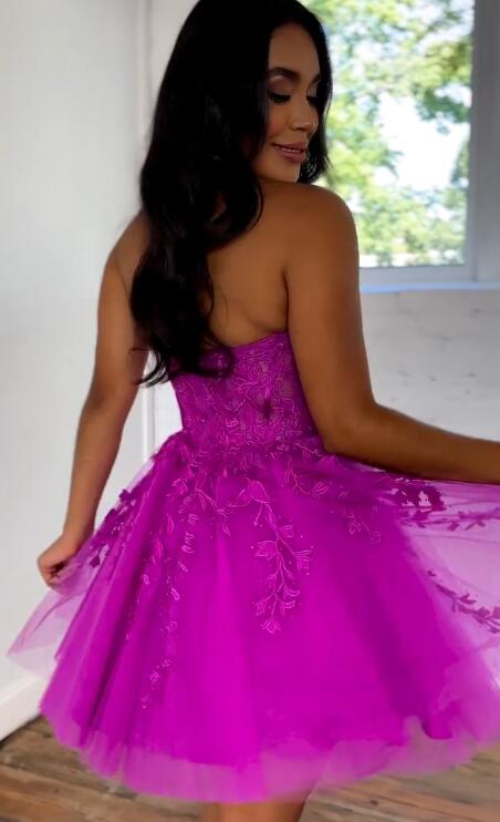 Strapless Leaf Lace Homecoming Dress with Sheer Corset Bodice