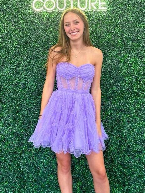 Tulle Homecoming Dress with Sheer Corset Bodice and Ruffle Embellishments DTH214