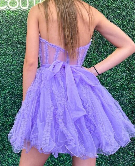 Tulle Homecoming Dress with Sheer Corset Bodice and Ruffle Embellishments DTH214