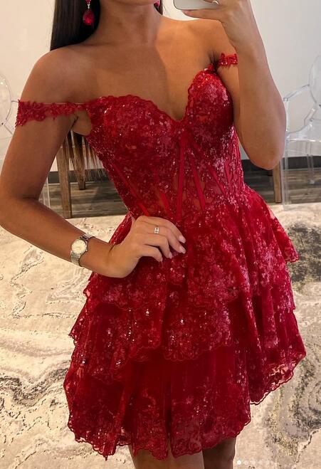 2023 A-Line Homecoming dress with Sheer Corset Bodice and Ruffle Skirt