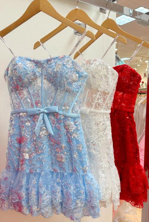 Strapless Sequin Short Prom Dress with Sheer Corset Bodice and Ruffle Hem