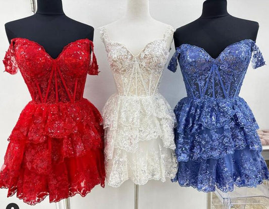 Tulle Sequin A-Line Homecoming dress with Sheer Corset Bodice and Ruffle Skirt