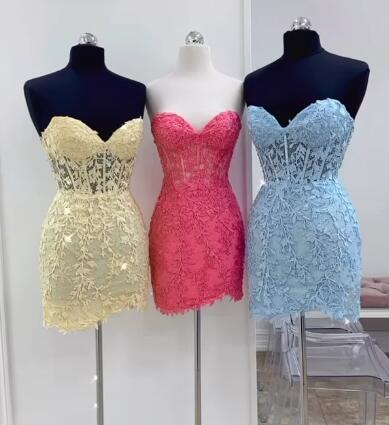 Leaf Lace Fitted Cocktail Dress, Sweetheart Neckline Homecoming Dress with Pearl