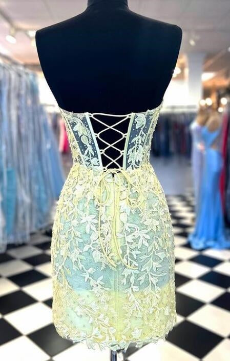 Leaf Lace Fitted Cocktail Dress, Sweetheart Neckline Homecoming Dress with Pearl