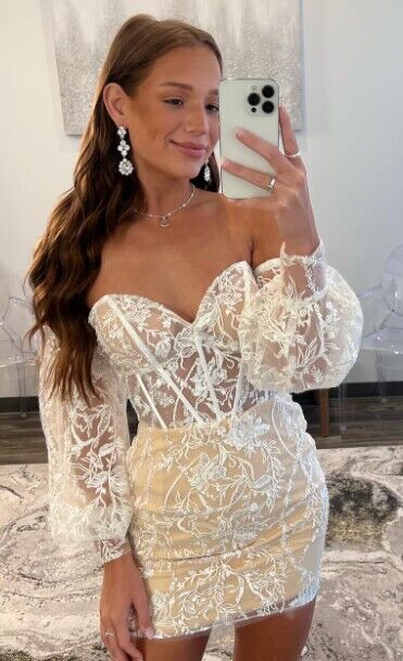 Strapless Lace Homecoming Dress with Detachable Sleeves DTH190