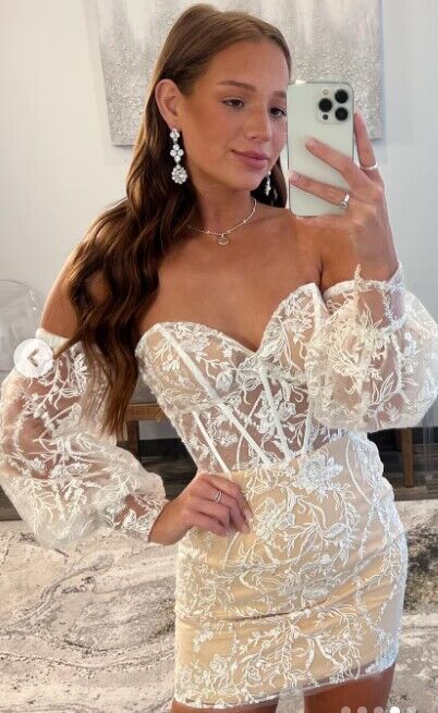 Strapless Lace Homecoming Dress with Detachable Sleeves DTH190 DressesTailor Strapless Lace Homecoming Dress with Detachable Sleeves DTH190 DressesTailor