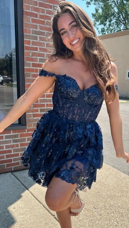 Tulle Sequin A-Line Homecoming dress with Sheer Corset Bodice and Ruffle Skirt
