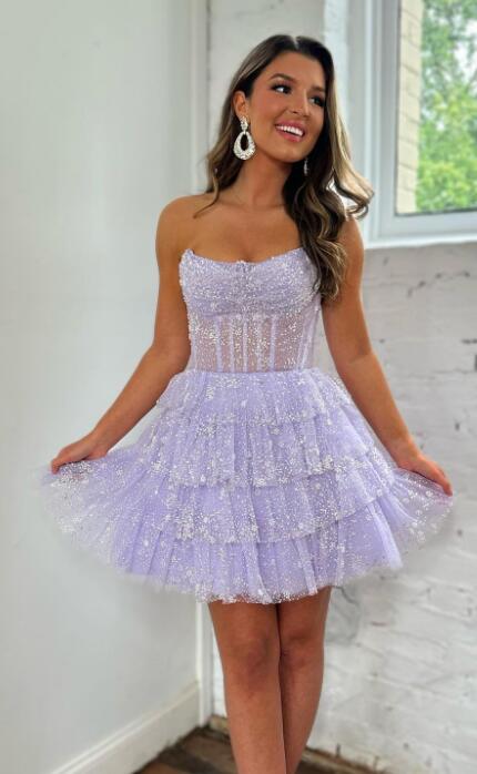Strapless Ruffle Homecoming Dress with Sequin