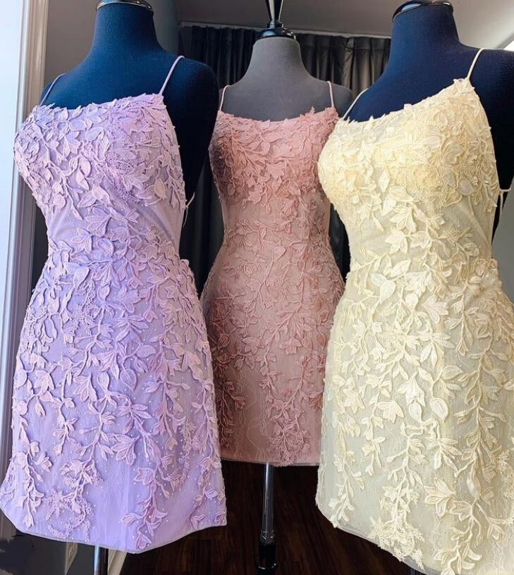 Leaf Lace Fitted Homecoming Dress with Strappy Lace up Back