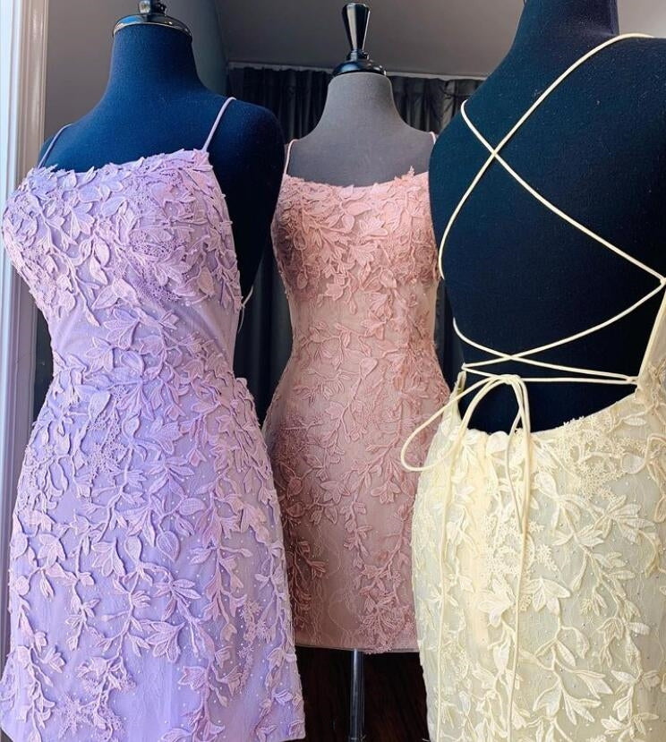 Leaf Lace Fitted Homecoming Dress with Strappy Lace up Back