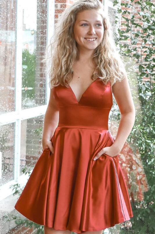 red homecoming dress with pockets Dark Red Homecoming Dresses with Pocket Open Back Short Prom Dress Custom Size / As Picture