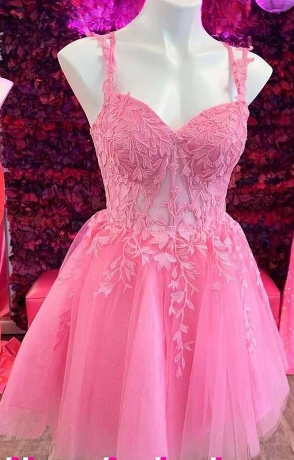 Leaf Lace Homecoming Dress with Sheer Corset Bodice