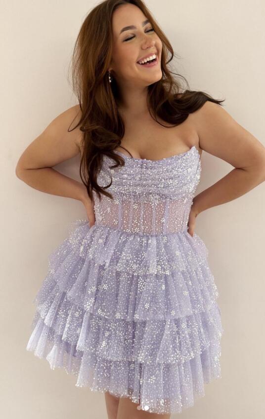 Strapless Ruffle Homecoming Dress with Sequin