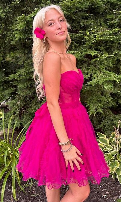 Tulle Homecoming Dress with Sheer Corset Bodice and Ruffle Embellishments DTH214
