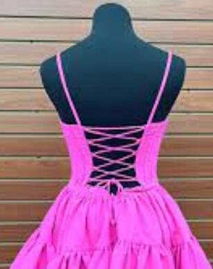 A-Line Hot Pink Straps Tiered Short Homecoming Dress