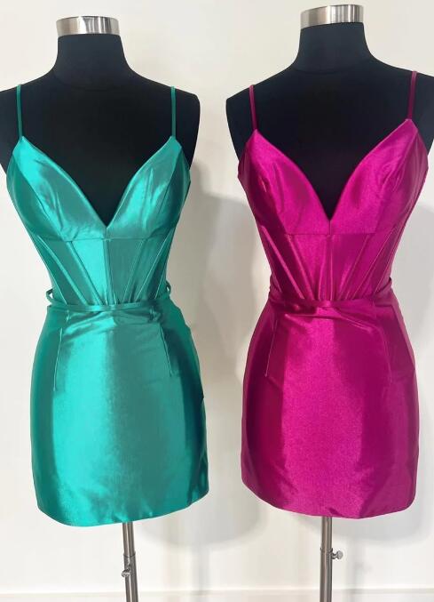 Deep V Neckline Homecoming Dress with Corset Bodice