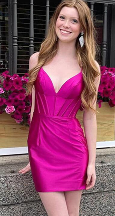 Deep V Neckline Homecoming Dress with Corset Bodice
